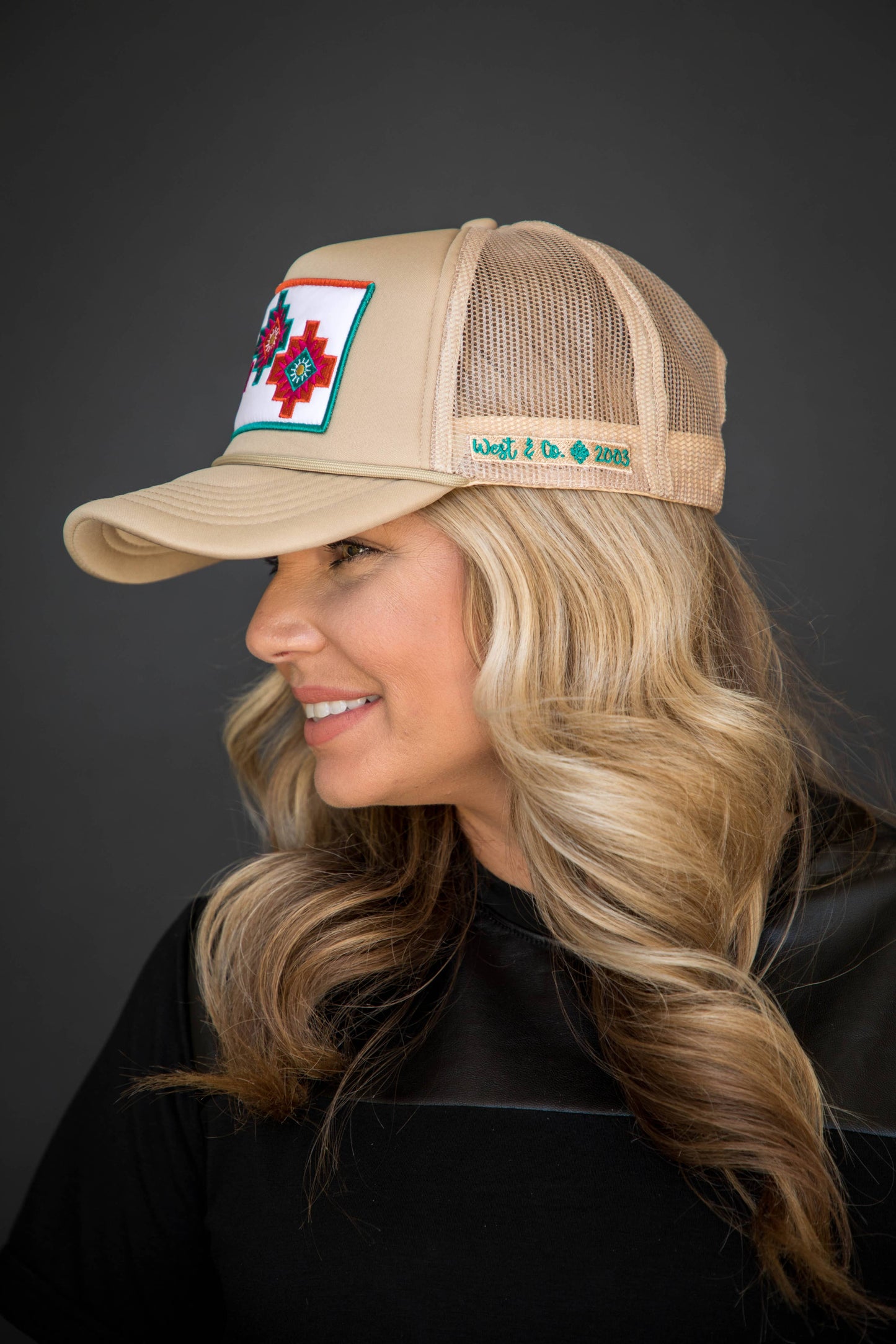 Khaki Trucker Cap with 3 Aztec symbol Embroidered Patch