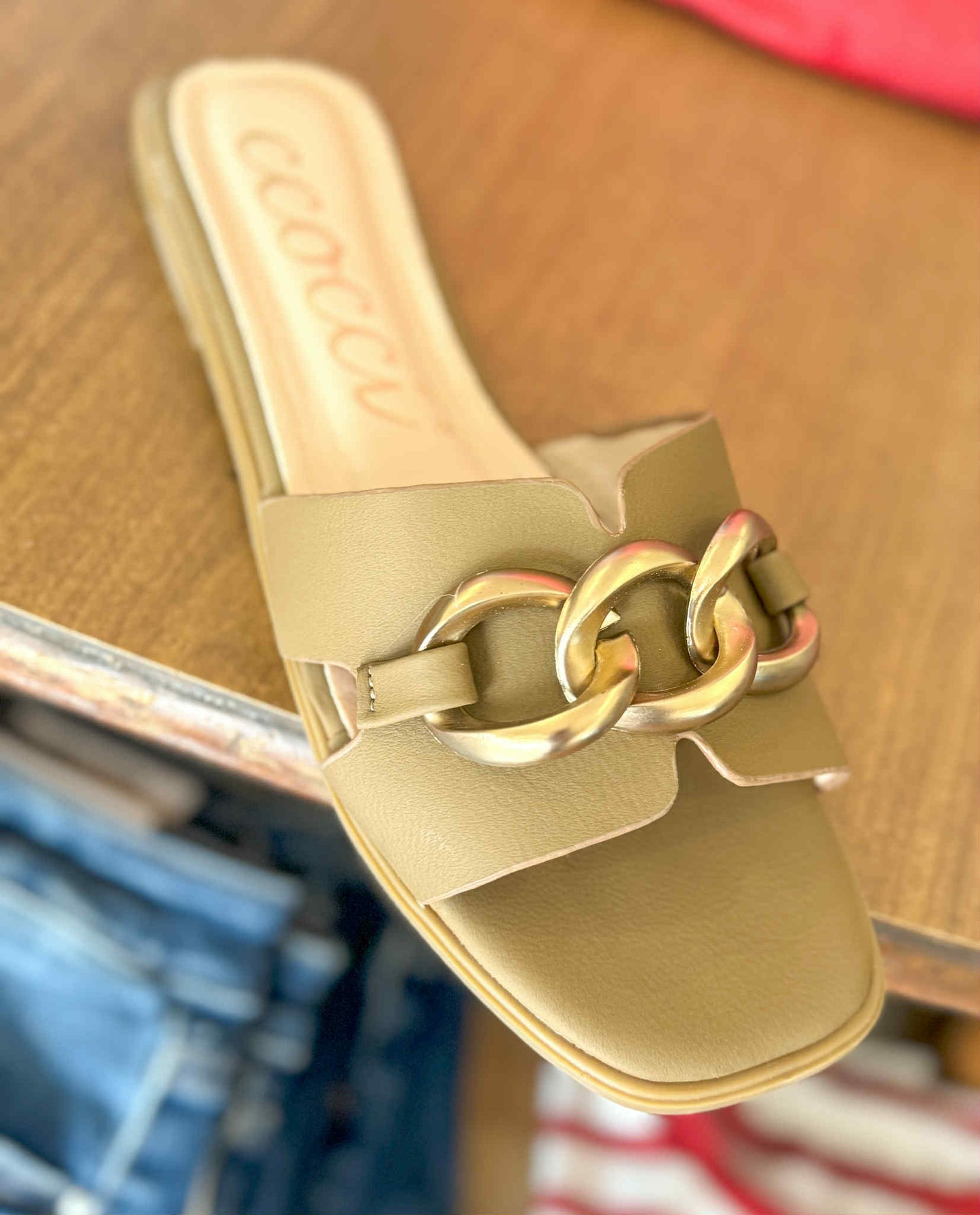 Baylor Chunky Matte Bronze Chain Detail Sandal