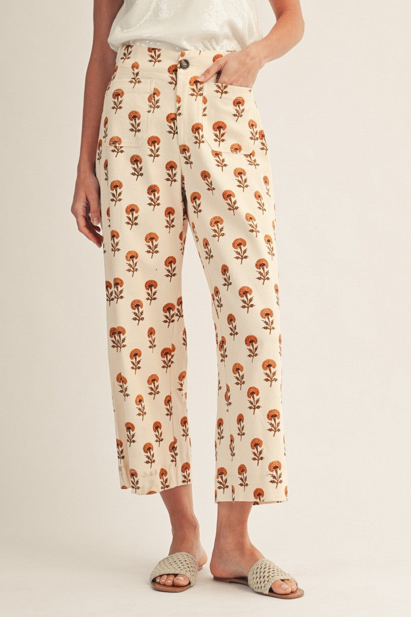 Wide Leg Boho Floral Casual Pants