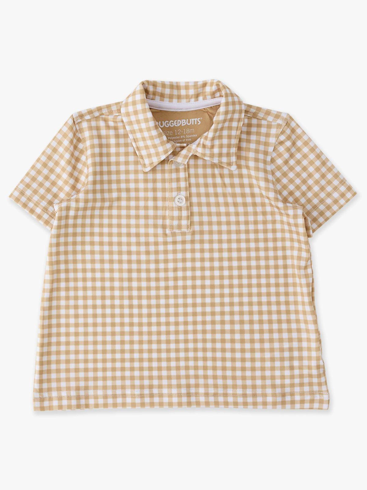 Boys Khaki Mini Gingham Knit Short Sleeve Performance Polo