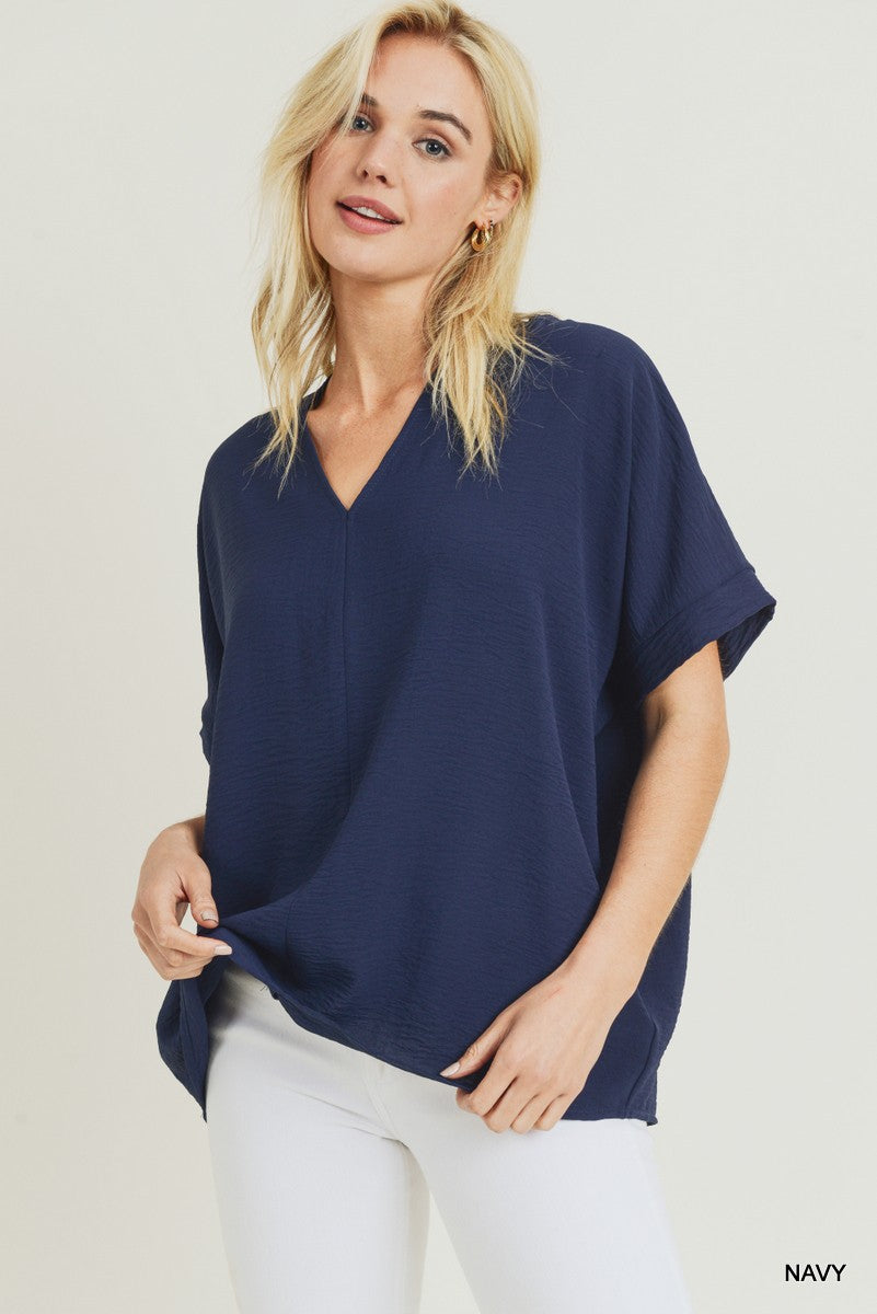 Solid V-neck Boxy Top