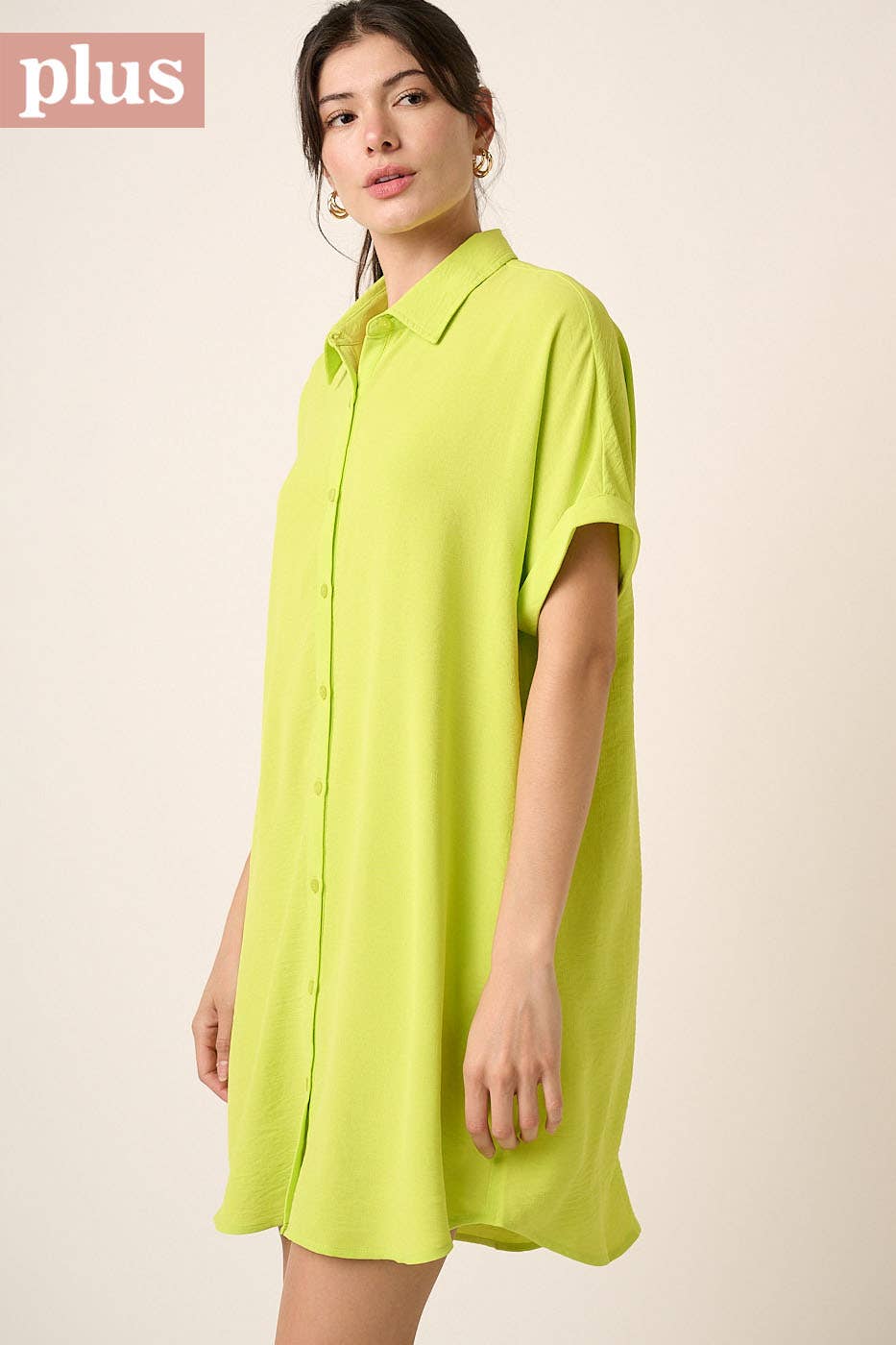 PLUS AIRFLOW DOLMAN SHORT SLEEVE MINI SHIRT DRESS