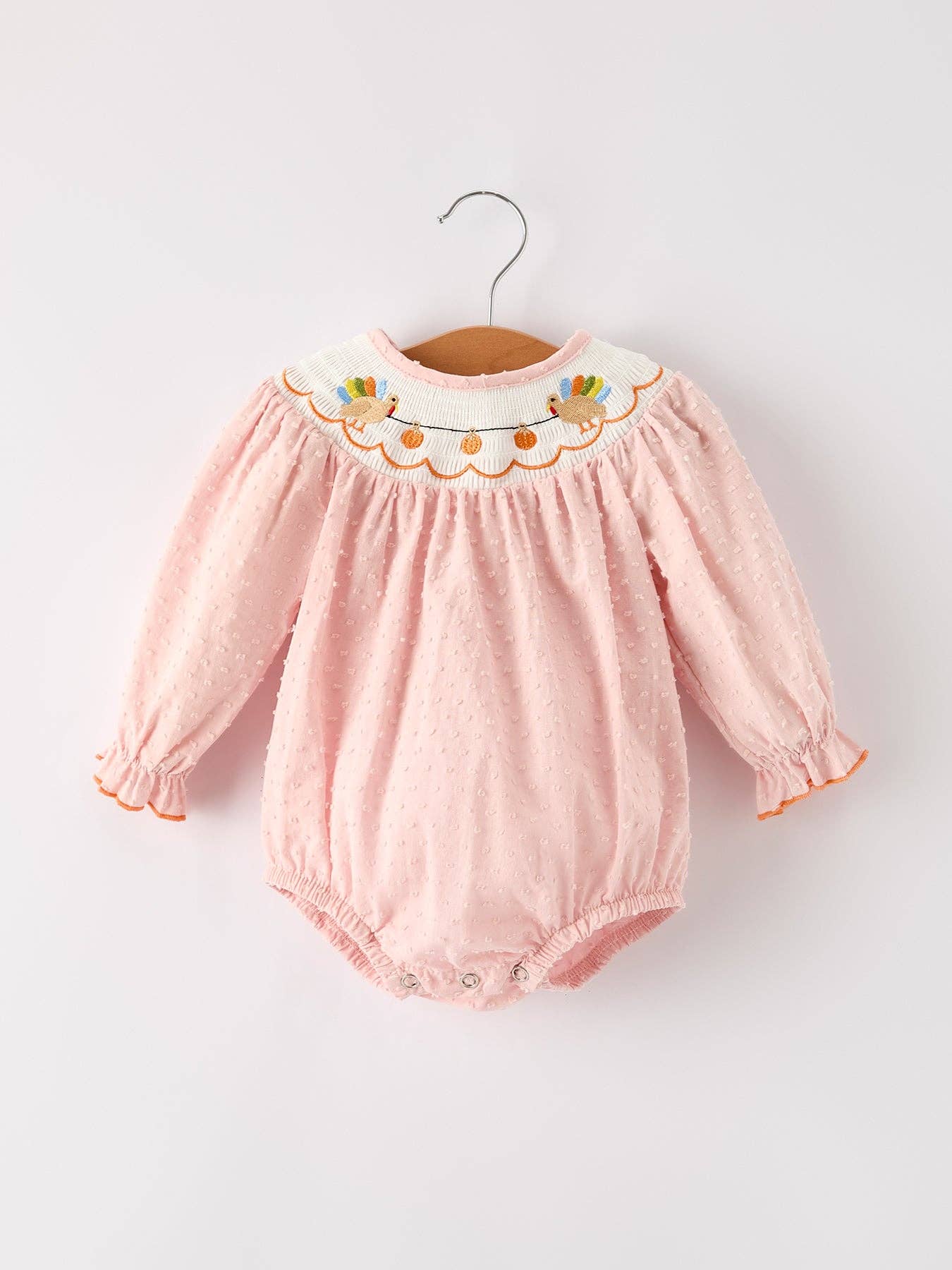 Fall Thanksgiving Turkey Pumpkin Smock Baby Romper