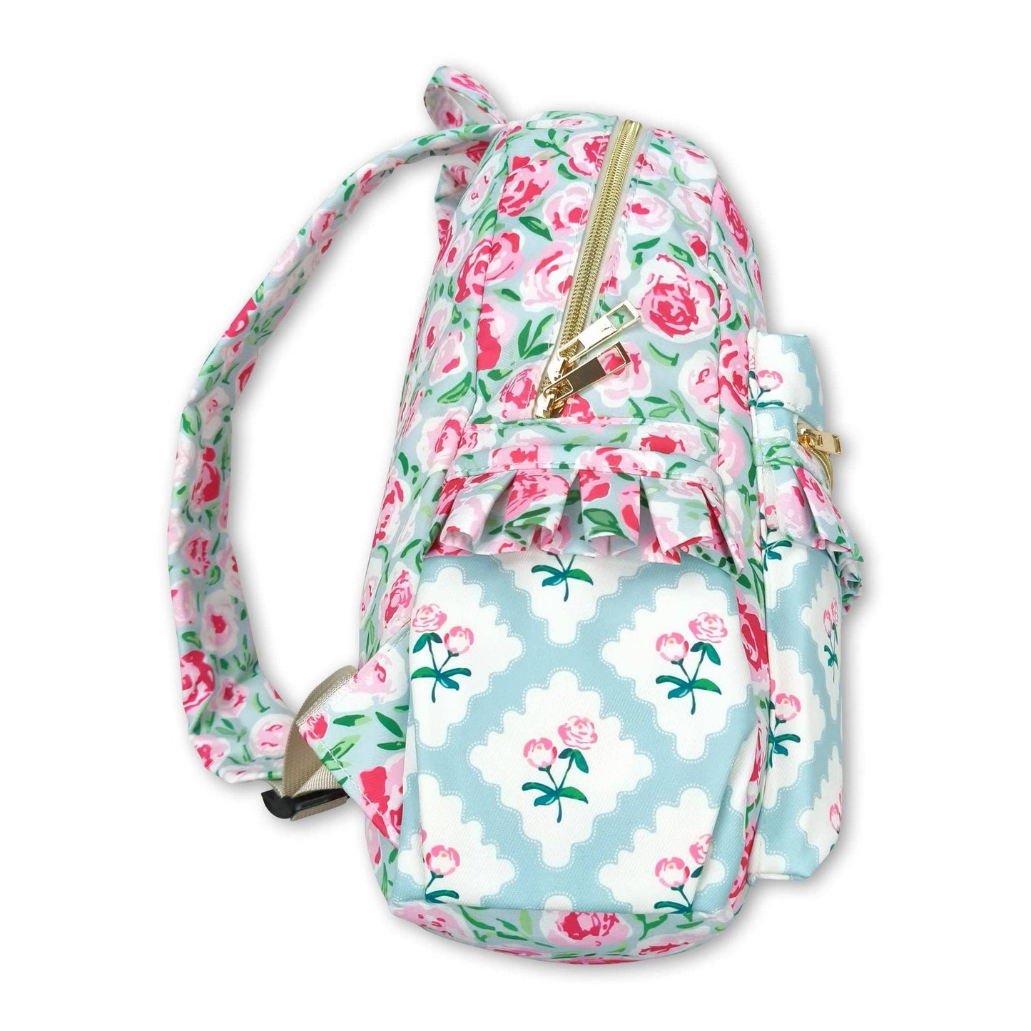 Pink Floral Ruffle Backpack