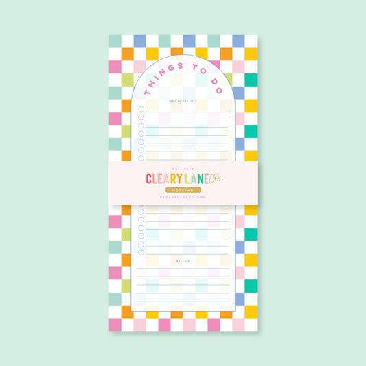 List Notepad | 4.25"x8.5" | Rainbow Checkers