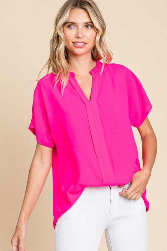 Pink Solid Short Dolman Sleeves Top