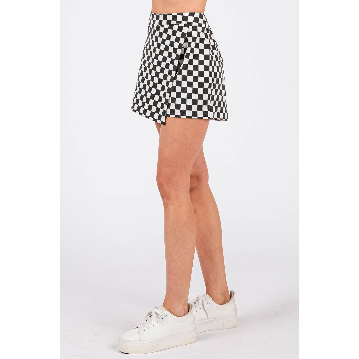 GAME DAY CHECKERED OVERLAY WRAP FRONT MINI SKORT