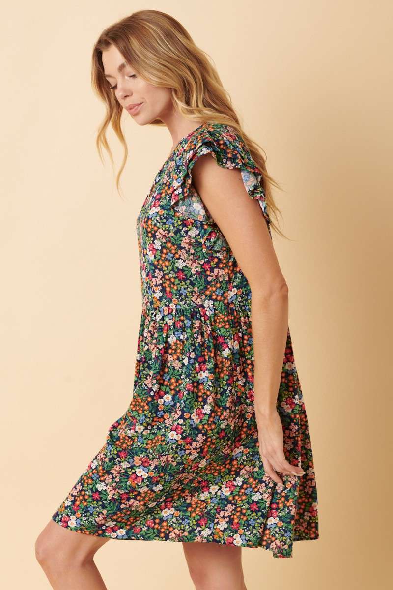 GARDEN FLOWER BABYDOLL MINI DRESS