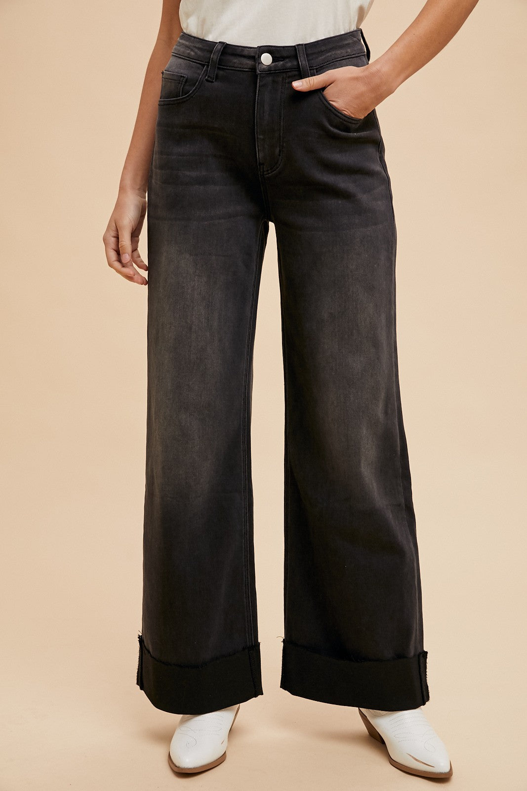 90s Stretch Cuffed Hem High Rise Straight Jeans