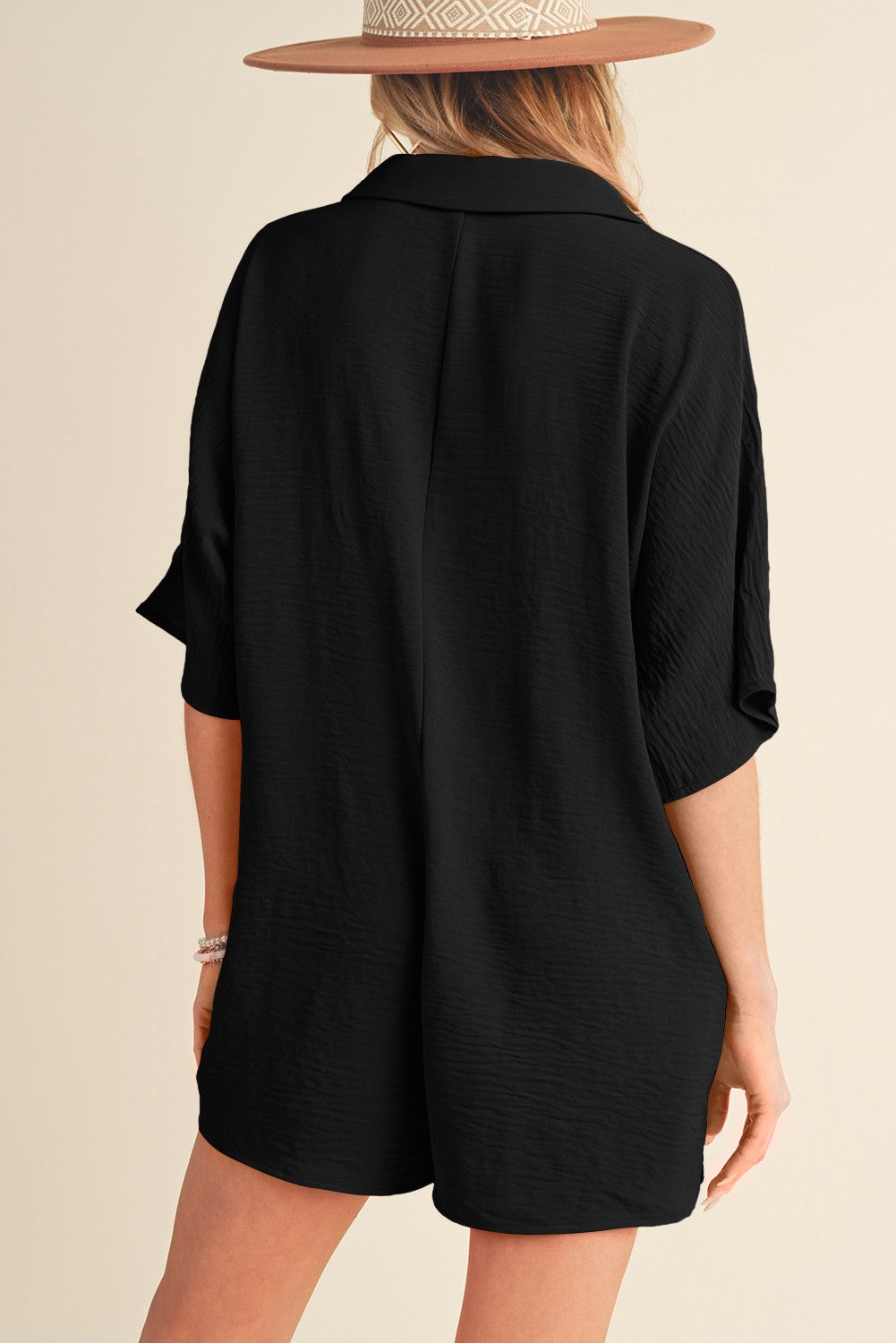 Half Button Collared Loose Romper