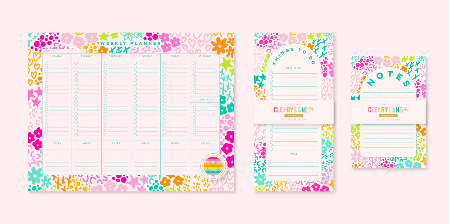 List Notepad | 4.25"x8.5" | Pink Rainbow Garden