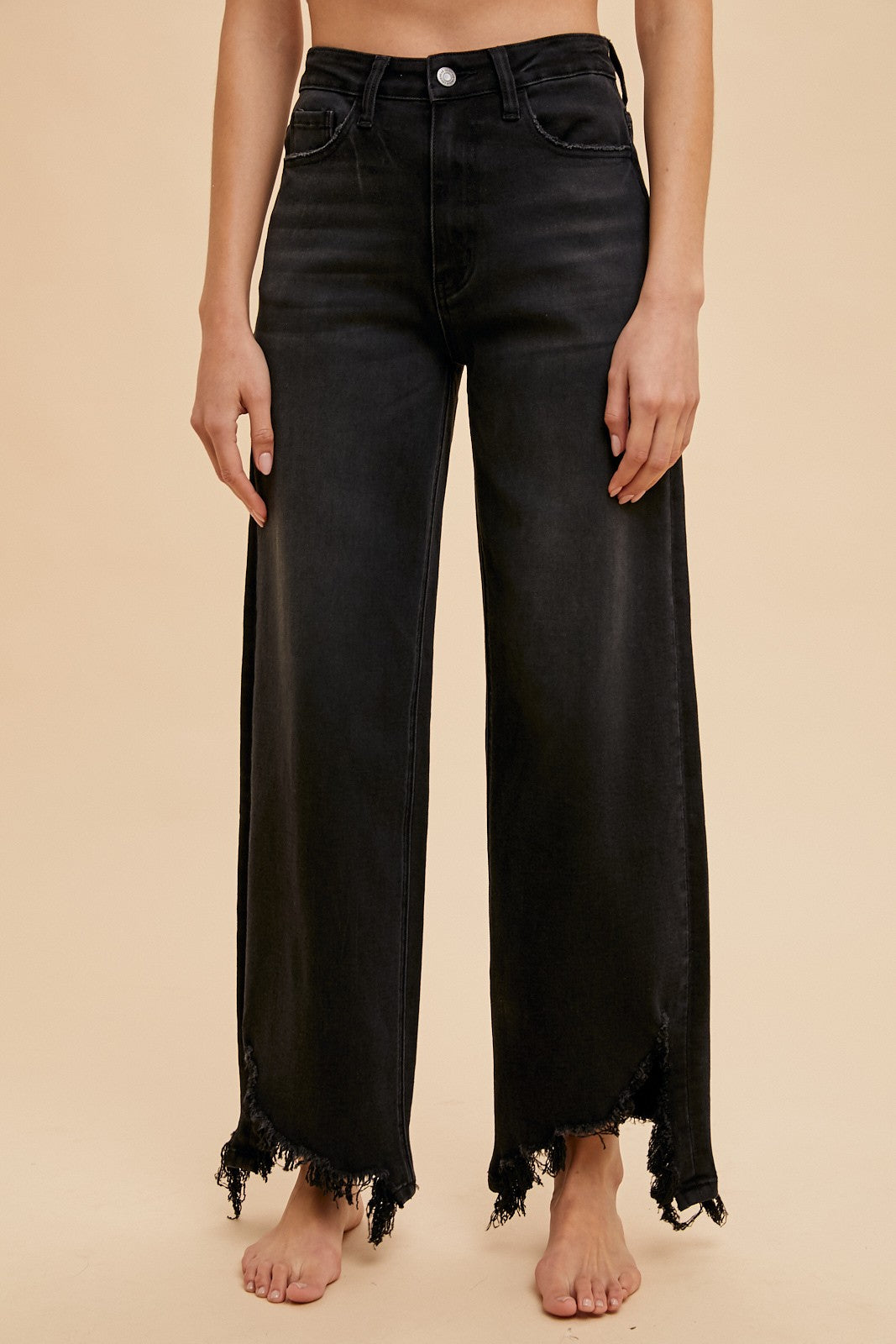 ASYMMETRICAL DISTRESSED HEM STRAIGHT FIT JEANS