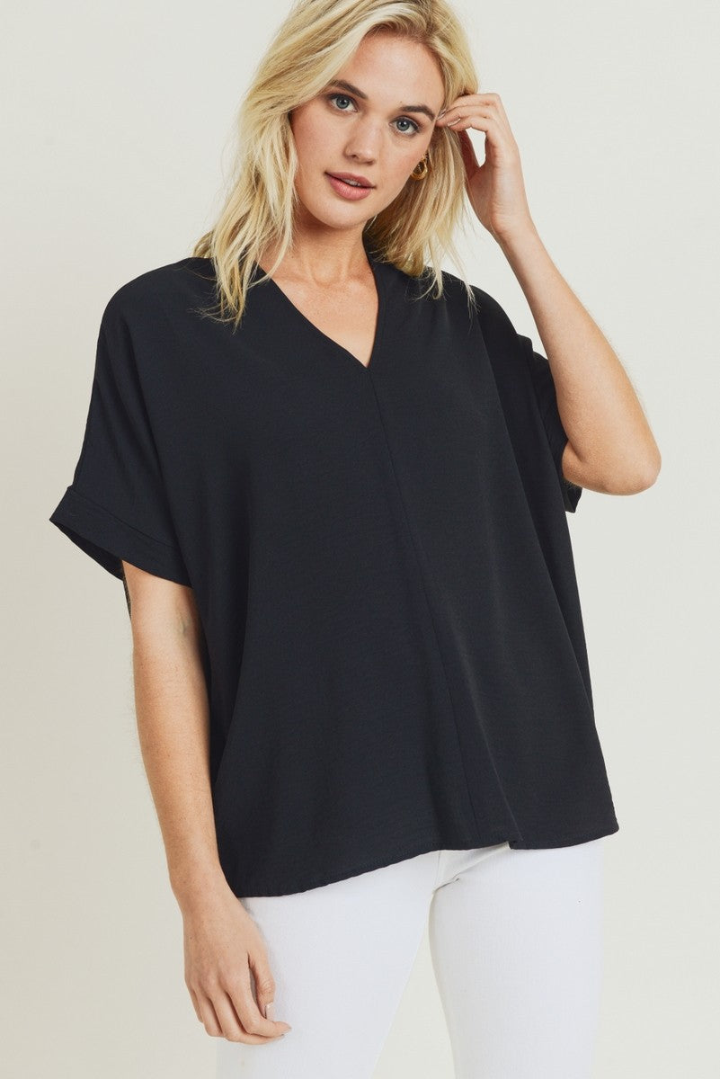 Solid V-neck Boxy Top