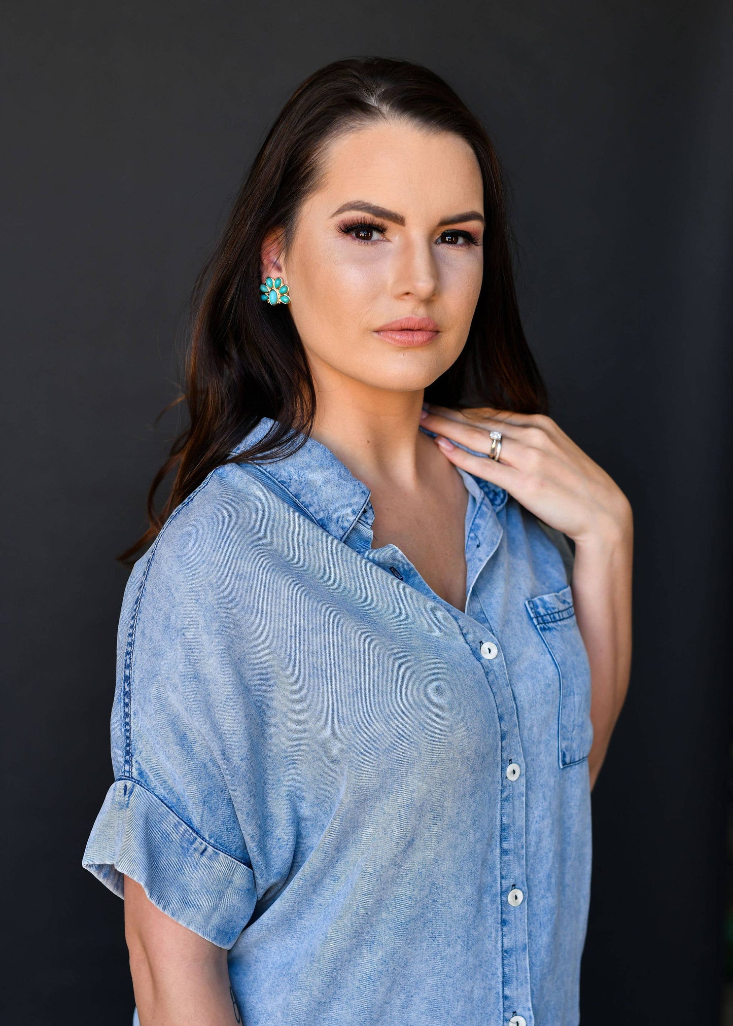 Half Flower Gold and Turquoise Post Earring