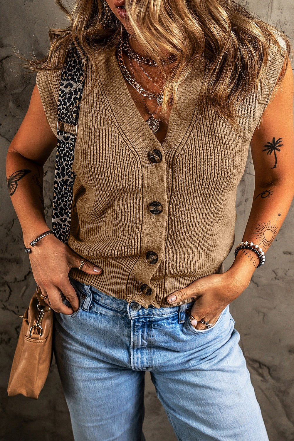 V Neck Button Up Sweater Vest