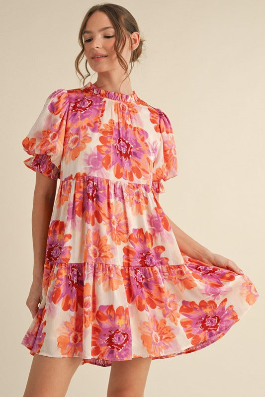 Flower Print Poet Sleeves Dress