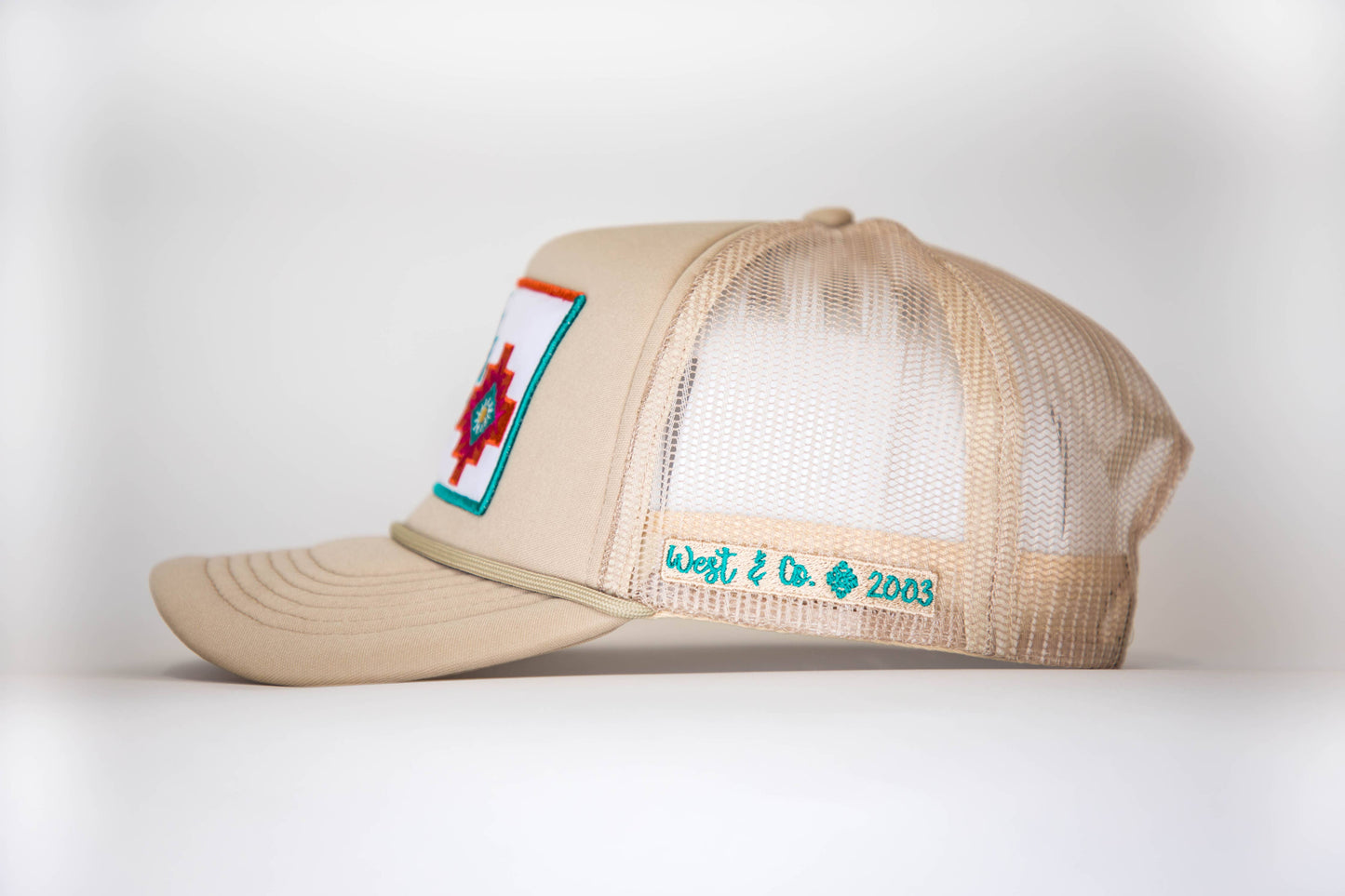 Khaki Trucker Cap with 3 Aztec symbol Embroidered Patch