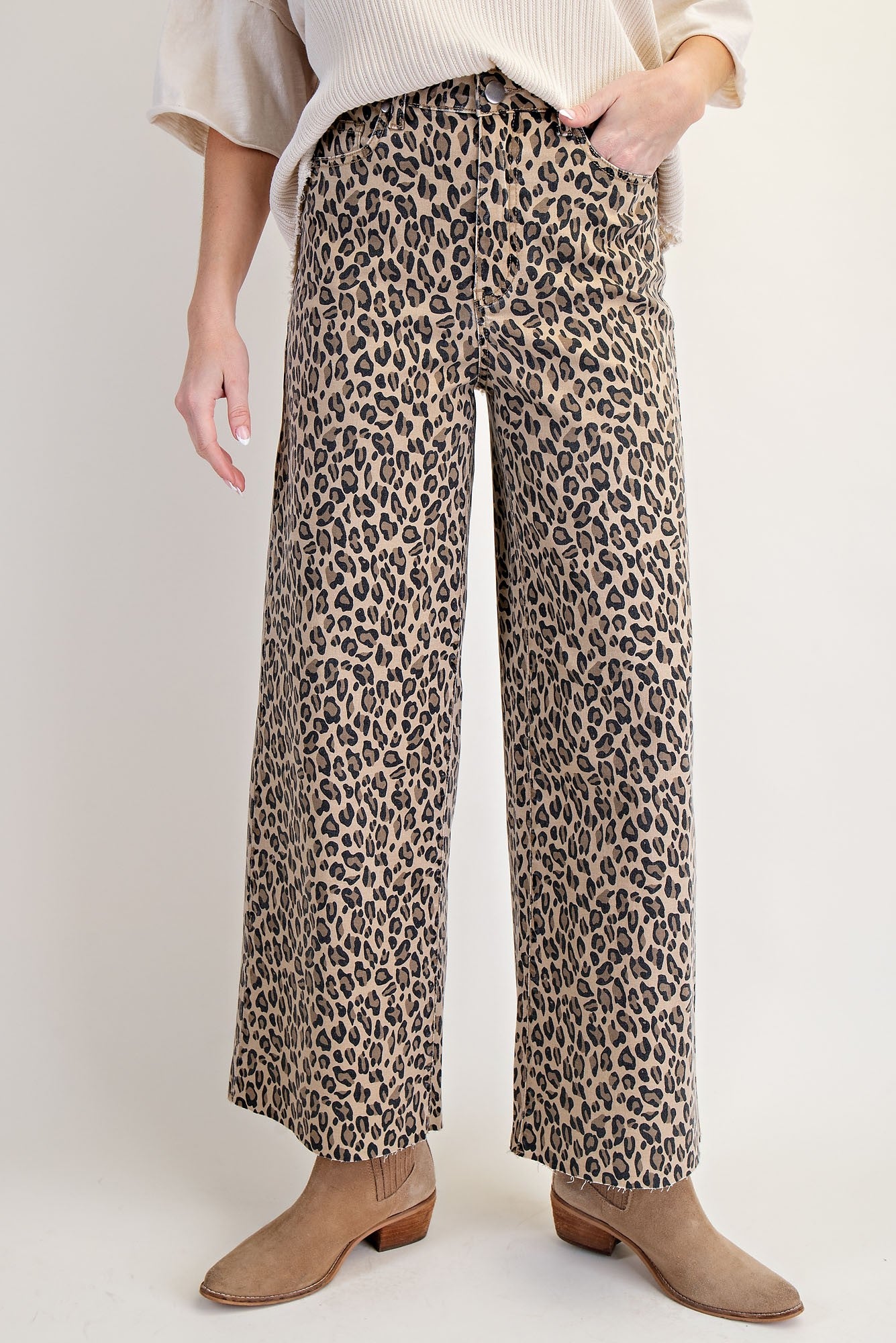 Animal Print Washed Twill Pants