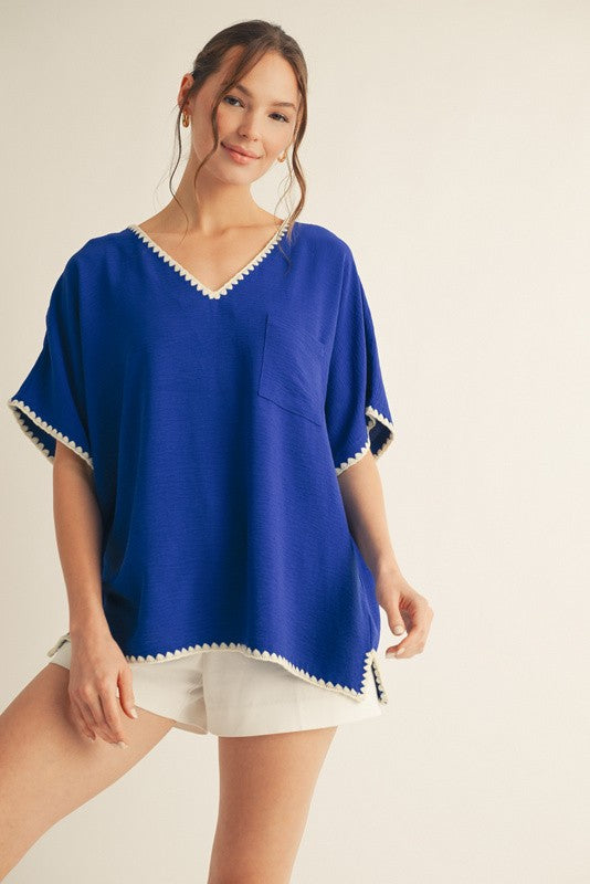 Shell Stitch Accent Loose Fit Top