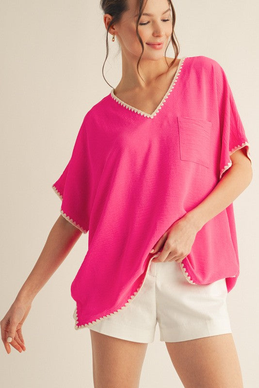 Shell Stitch Accent Loose Fit Top