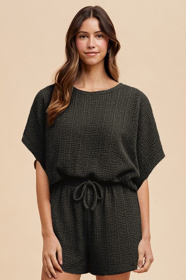 Textured Knit Loose Fit Top & Shorts Set