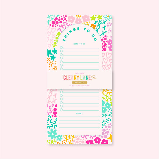 List Notepad | 4.25"x8.5" | Pink Rainbow Garden