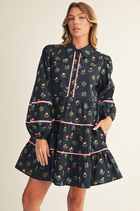 Button Down Tiered Floral Dress