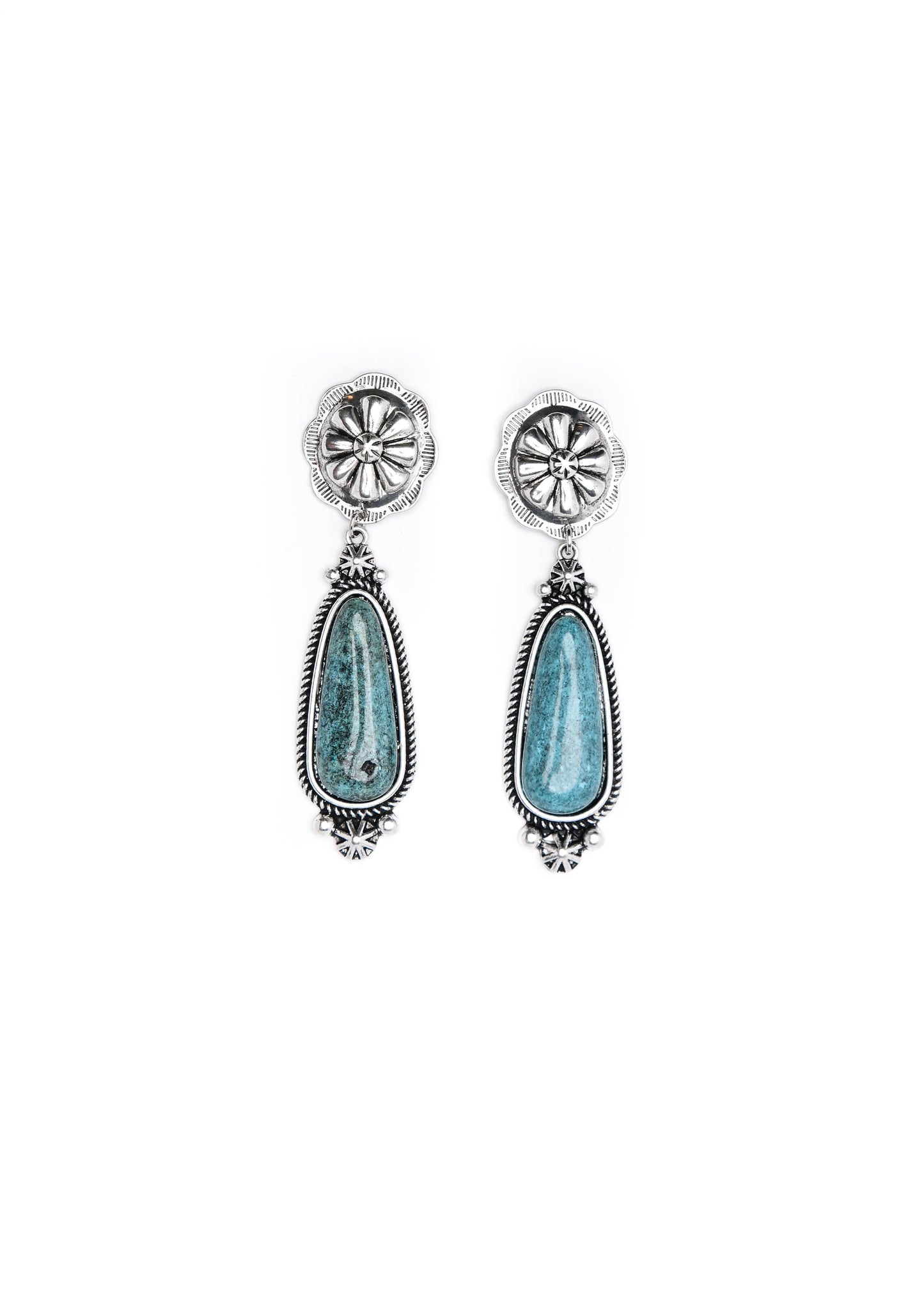 Turquoise Statement Earring on Silver Concho Post