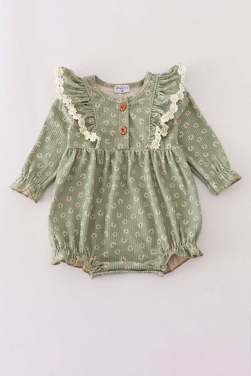 Floral Corduroy Lace Ruffle Bubble