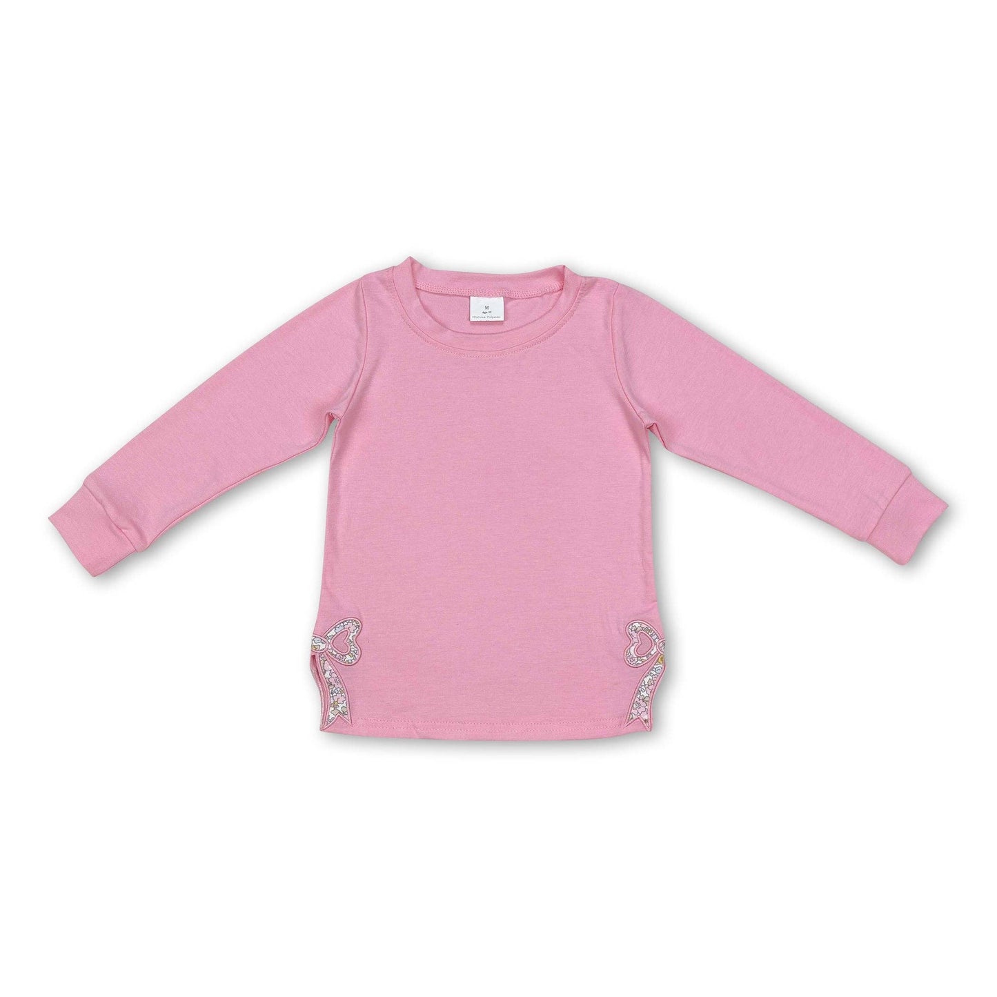 Pink Floral Bow Embroidery Top