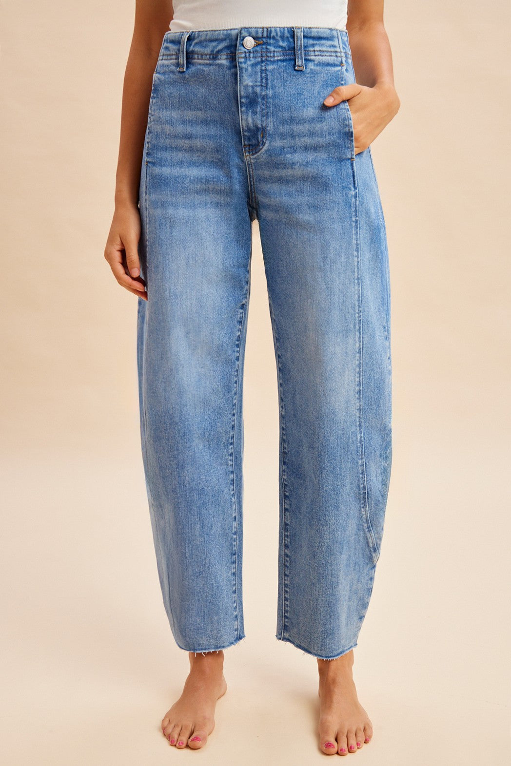Comfy Tummy Control Stretch Barrel Leg Tapered Jeans