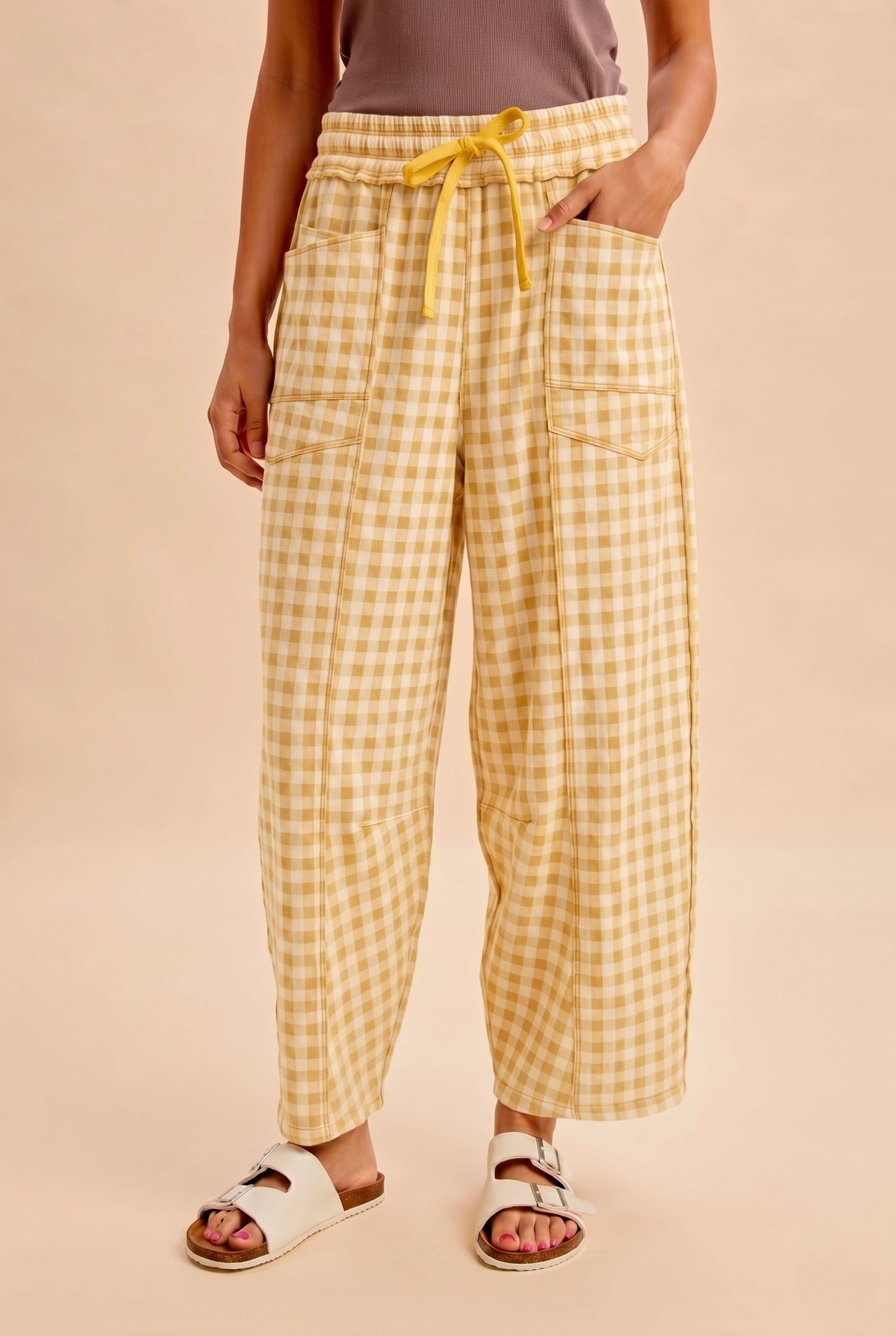 Soft Brushed Check Barrel Fit Utility Knit Pants