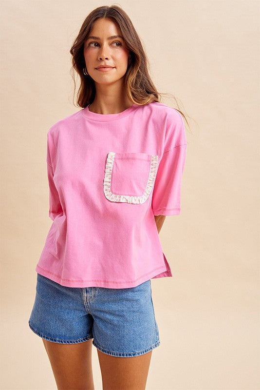Polka Dot Ruffle Pocket Cotton Jersey Tee