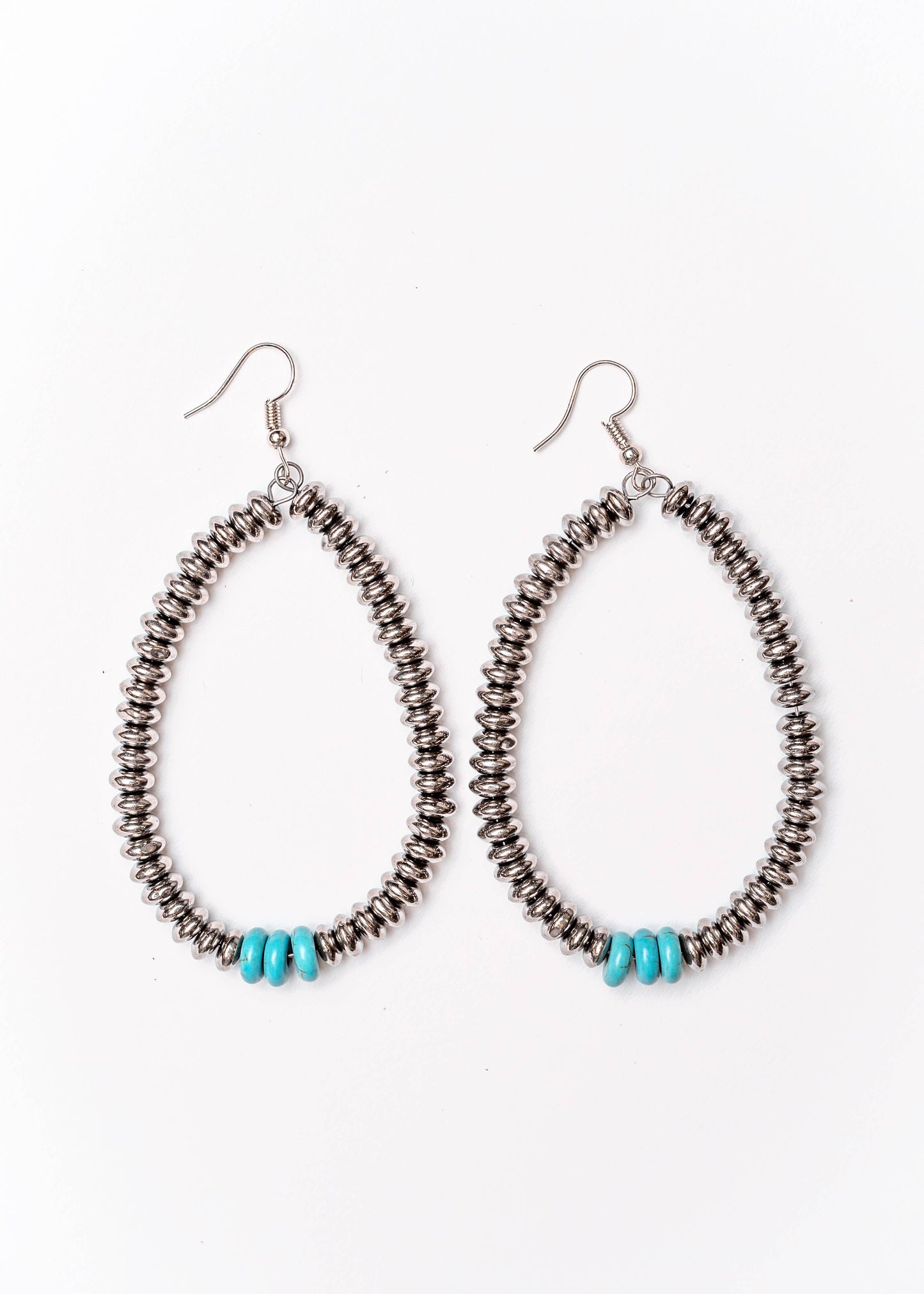 Metallic Silver and Turq Disk Teardrop Earring