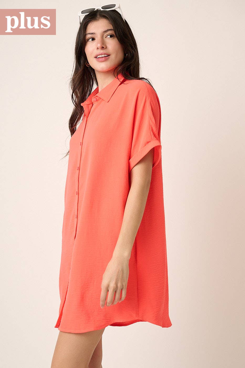 PLUS AIRFLOW DOLMAN SHORT SLEEVE MINI SHIRT DRESS