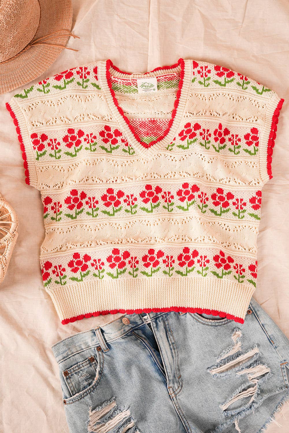 Floral Graphic Knit Sweater Vest