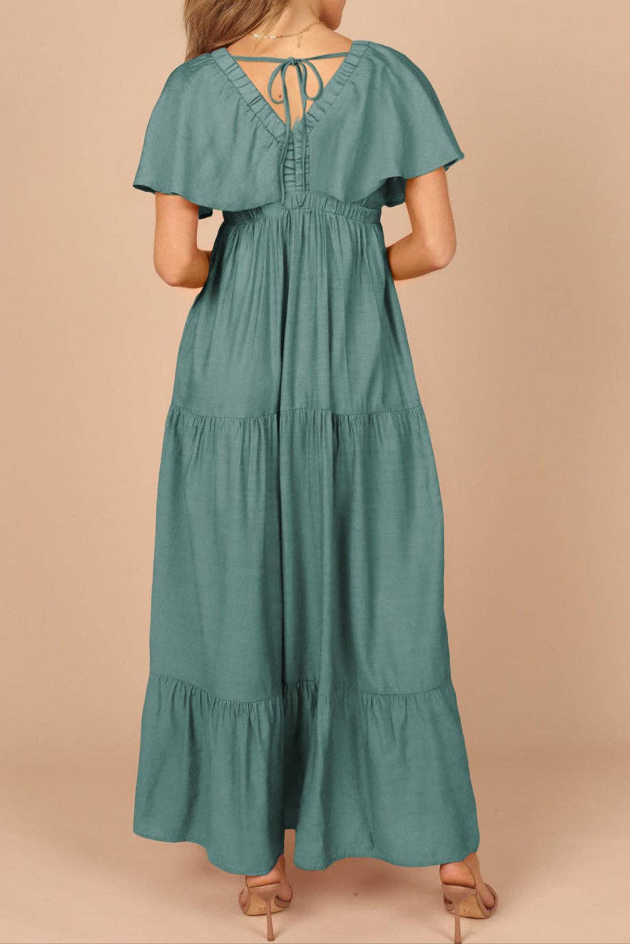 Textured Ruffle V-Neck Summer Maxi Dress
