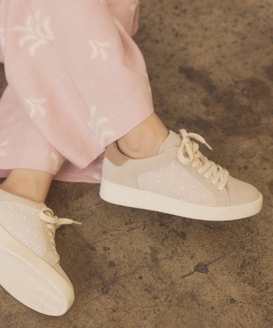 The Berne Light Grey | Pearl Studded Paneled Sneaker