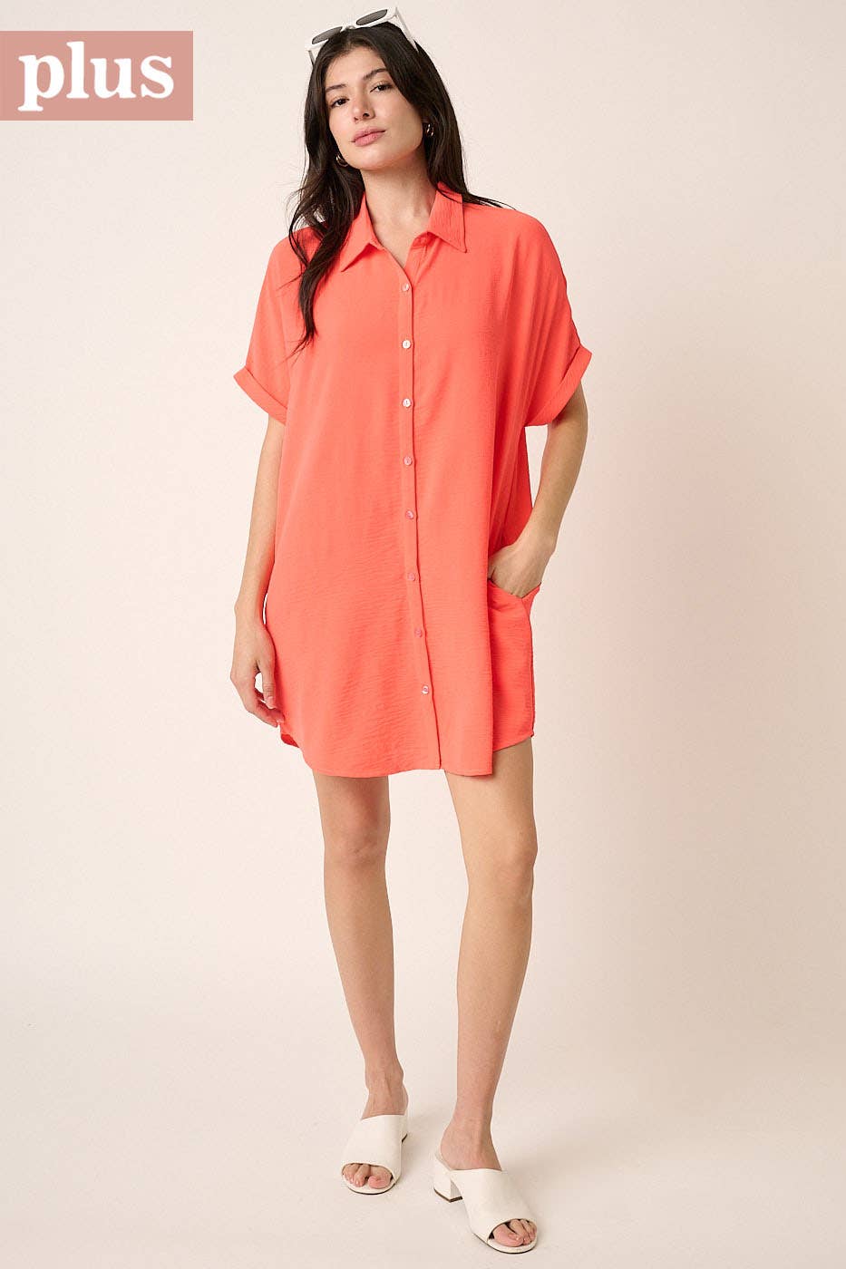 PLUS AIRFLOW DOLMAN SHORT SLEEVE MINI SHIRT DRESS