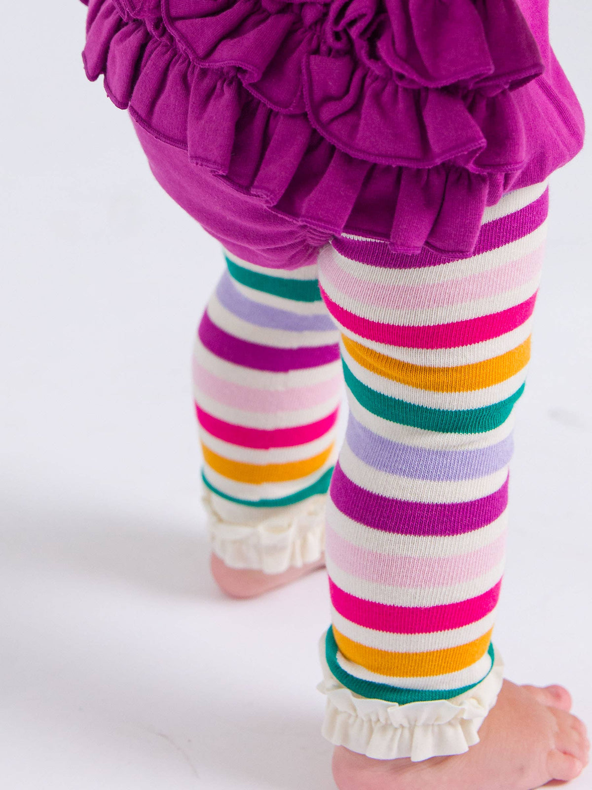 Baby Girls Plum Tart Sweatshirt Bubble Romper with Signature Rear Ruffles