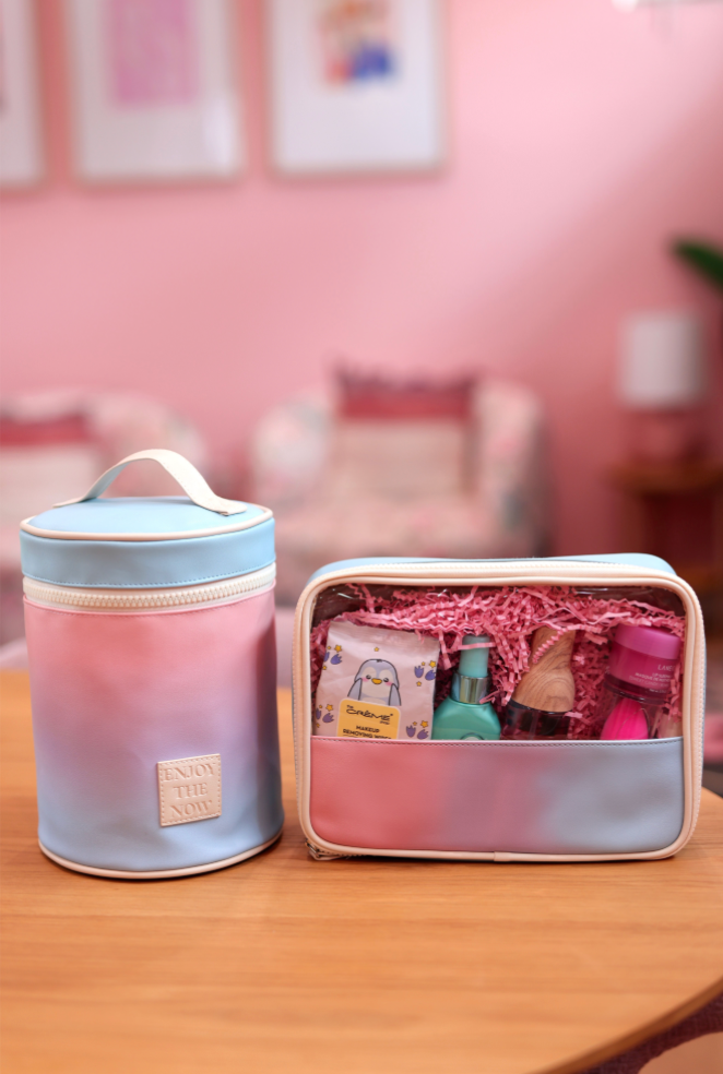 Oversized Cosmetic Bag - Sunrise Gradient(Coral/Lav/Blue)