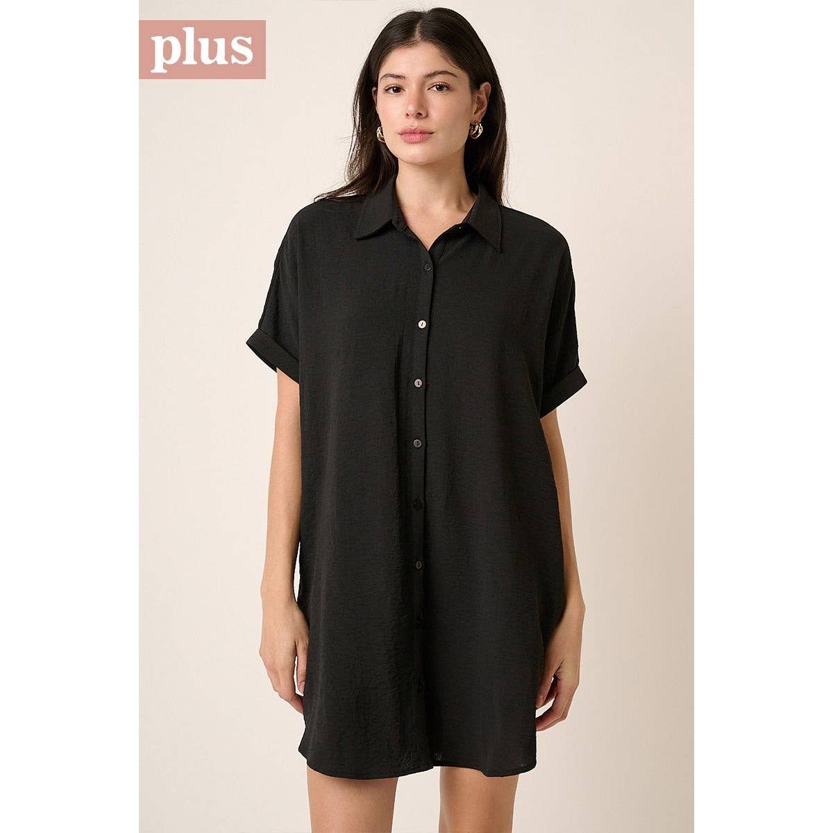 PLUS AIRFLOW DOLMAN SHORT SLEEVE MINI SHIRT DRESS