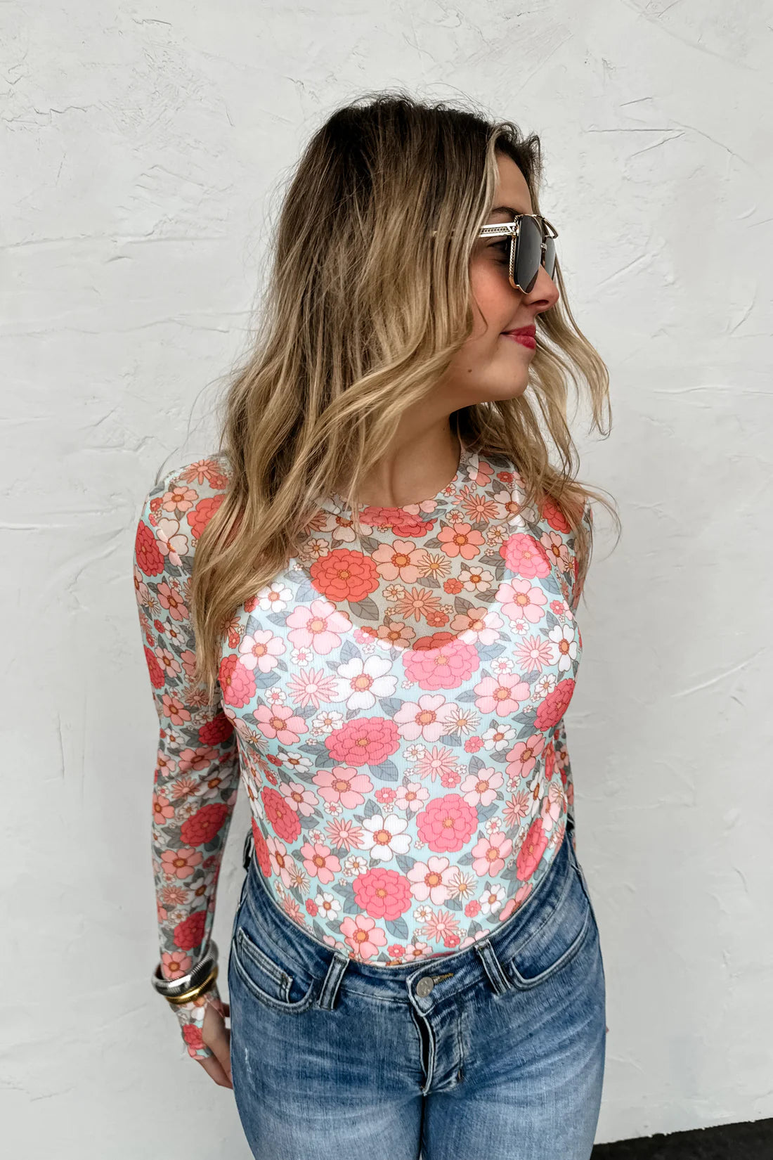 Pink Vintage Floral Mesh Top