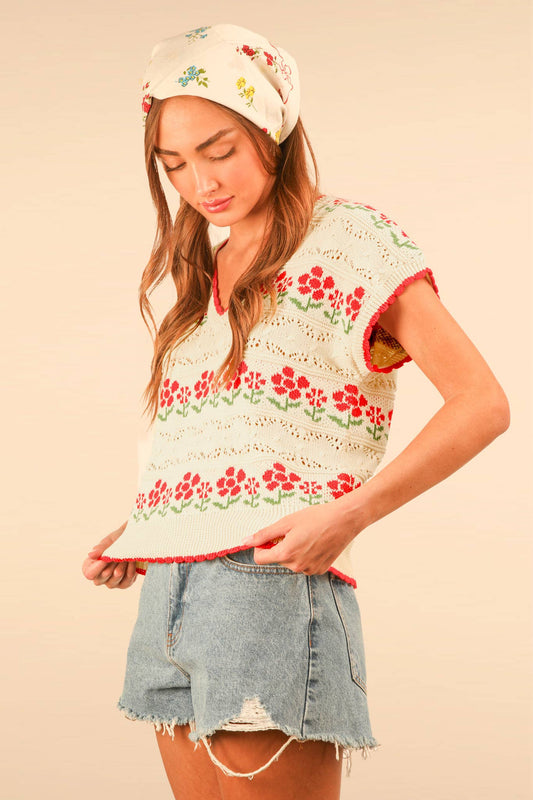 Floral Graphic Knit Sweater Vest