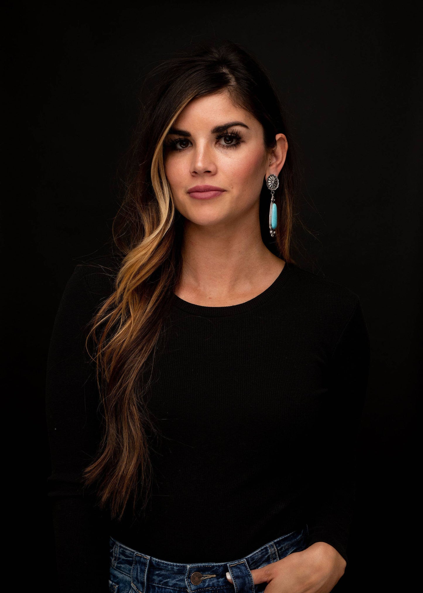 Turquoise Statement Earring on Silver Concho Post