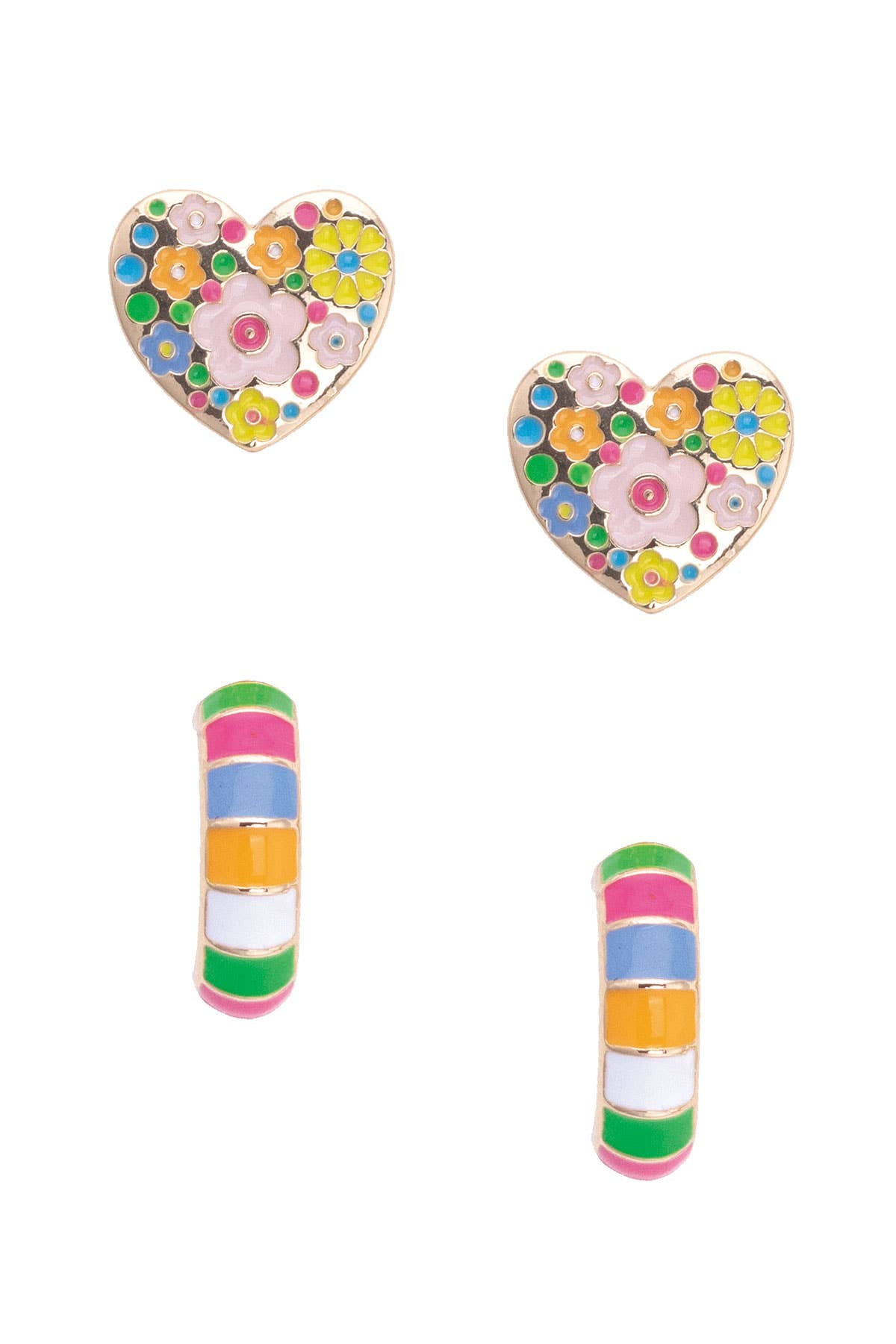 Presley Floral Heart & Huggie Hoop Earrings Set of 2