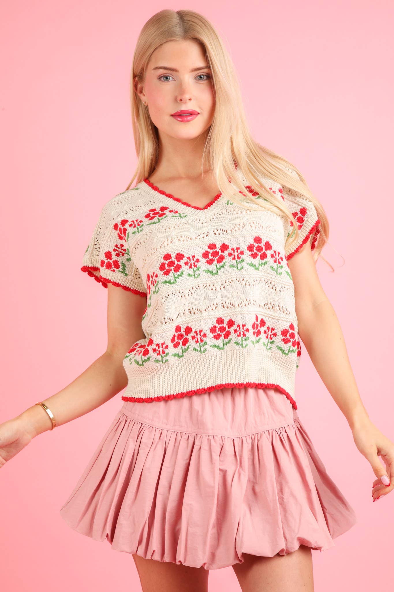 Floral Graphic Knit Sweater Vest