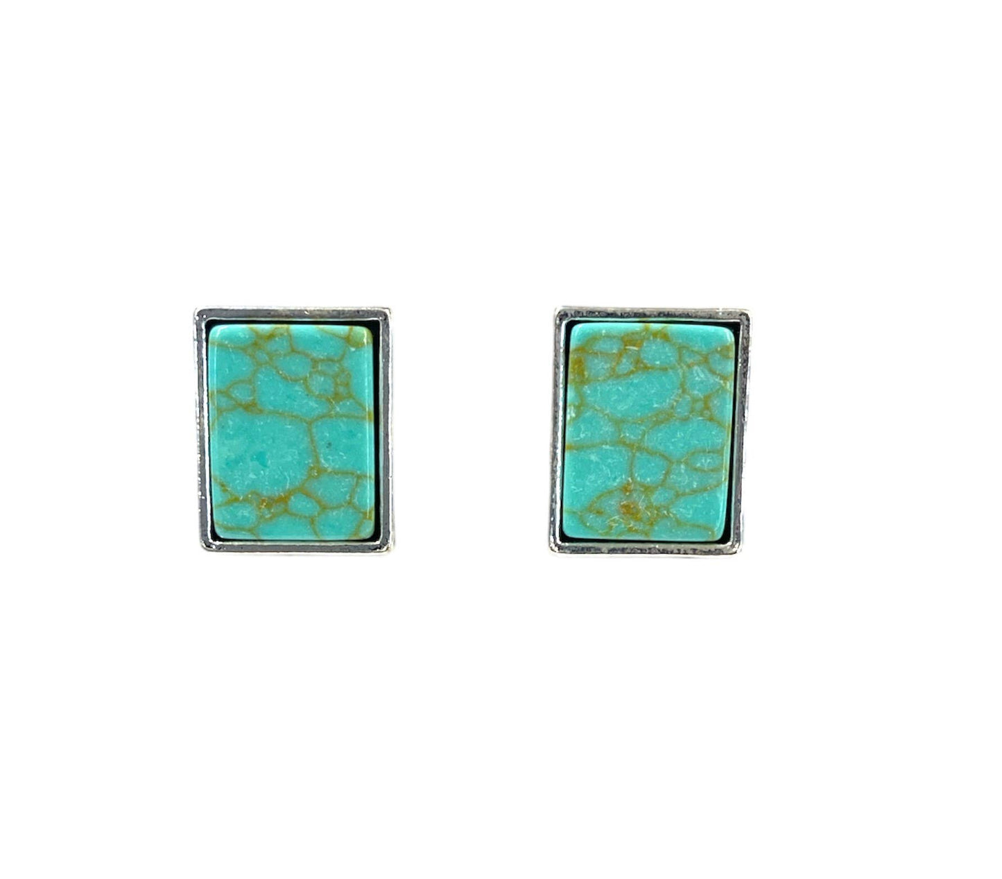 Silver Rectangular Turquoise Stud Earrings