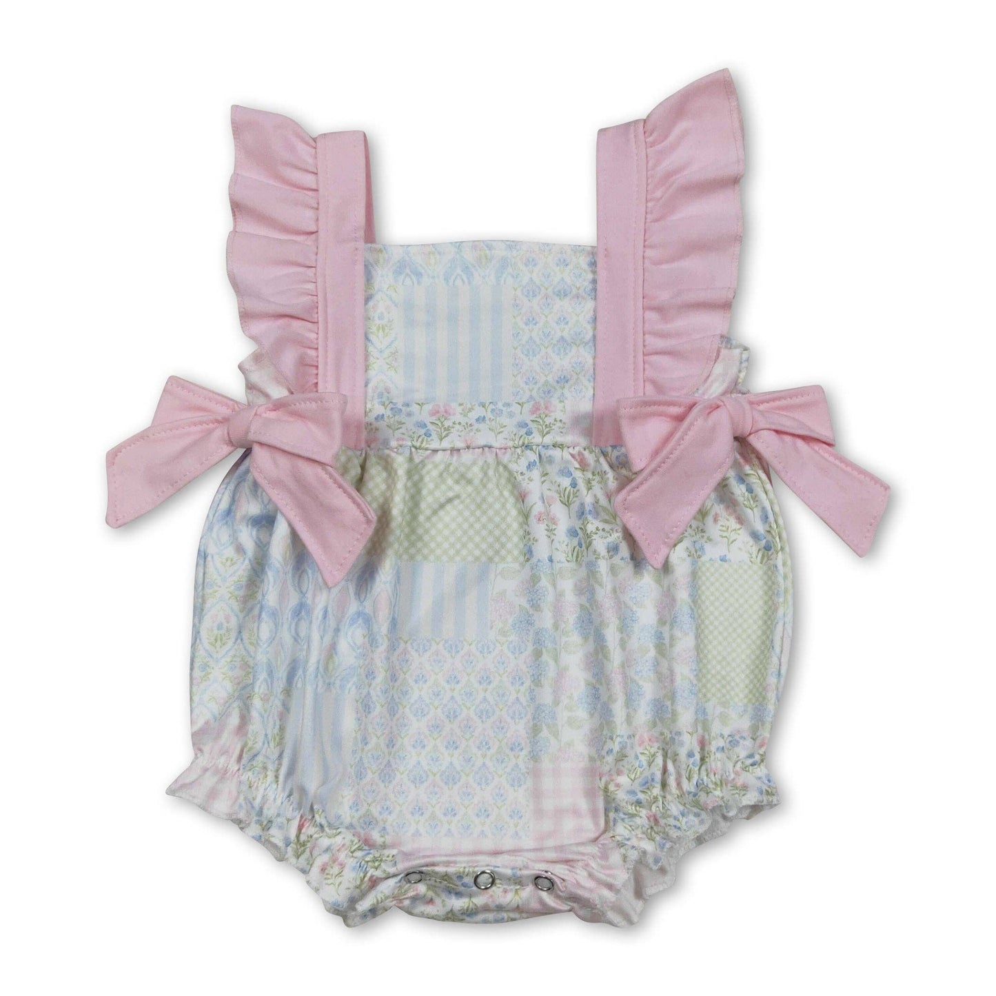 Flutter Sleeve Floral Plaid Baby Girls Romper