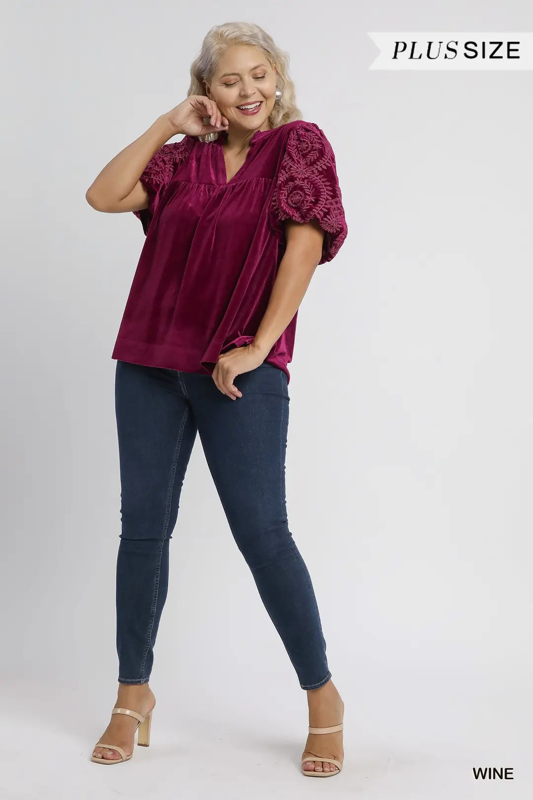 Velvet Embroidered Sleeve Top